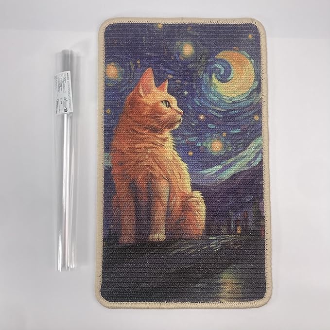 SOLDAY Sisal Cat Wall Scratcher 22x13 inch for Floor Wall Carpet Couch Furniture, Cat Scratching Posts with Velcro Tape, Anti Scratch Furniture Protector(Ginger Cat Stargazing)