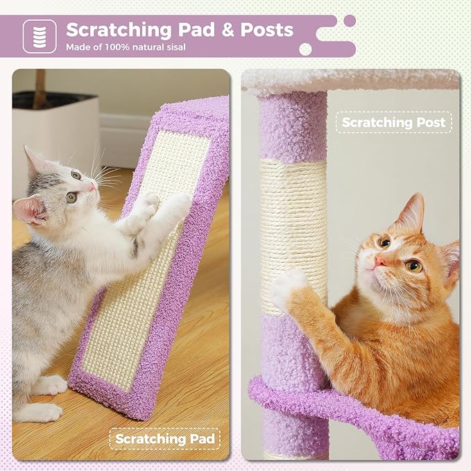 PEQULTI 36.5'' Cat Tree for Indoor Cats, Small Cat Tower with Large Cat Condo, Scratching Posts, Cozy Hammock and Scratching Ladder for Kittens, Purple