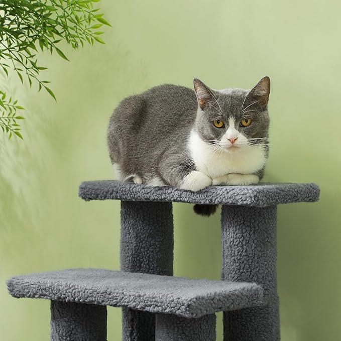 PawHut 25" 4-Step Multi-Level Carpeted Cat Scratching Post Pet Stairs - Gray