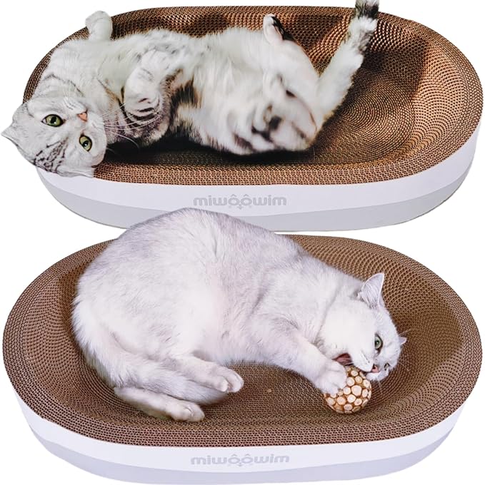 3PCS 23.6 Inch Extra Large Cat Scratcher Bed,Big Cats Box with Corrugated Scratch Pad, Scratching Lounge Bed,Oval Shape Cat Scratcher Bowl