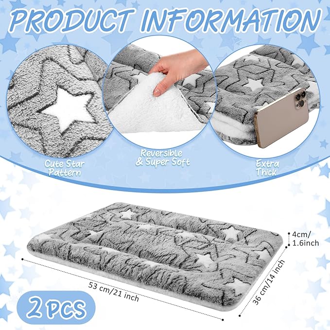 2 Pack Self Warming Cat Mat Self Heating Pad Bed Reversible Machine Washable Reflects Body Heat Warm Thermal Pet Pad Crate Blanket for Feral and Indoor Cat(Double Star,21" X 14")