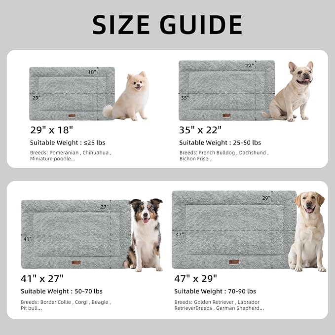 Fluffy Reversible Dog Bed Mat - Ultra Soft & Machine Washable Dog Crate Pad fit for Metal Kennel, Cozy Sleeping Mat, 35" x 22", Light Gray