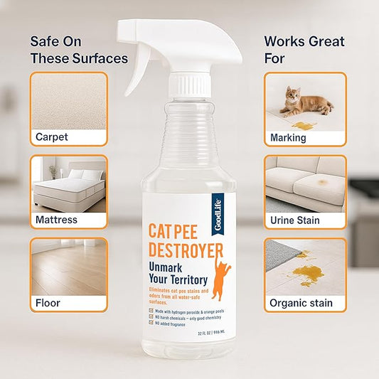 Cat Pee Destroyer - Cat Urination Stain & Urine Odor Eliminator for Home - Cat Deodorizer for Litter Box, Carpet, Mattress, Couches, Furniture, & Floors (1 Gallon)