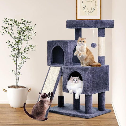 FDW Cat Tree for Indoor Cats 36 Inches Cat Tower Multi-Level Indoor Cat Play Condo House with Scratching Posts, Spacious Perch, Sisal Posts and Dangling Toys (Dark Grey)