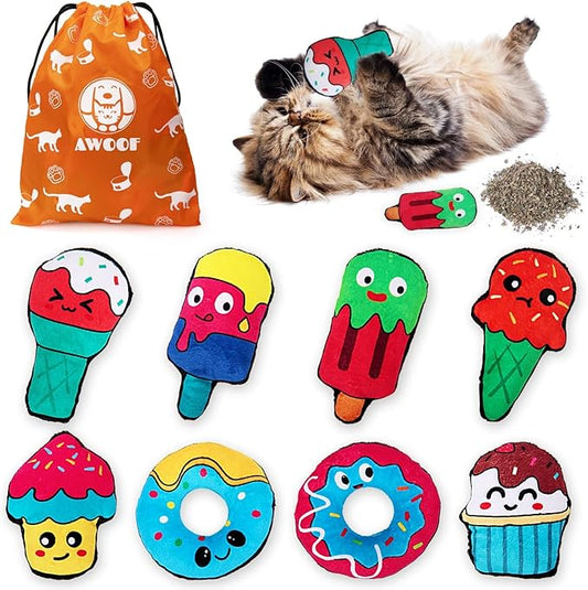 AWOOF Catnip Toys for Indoor Cats, 8 PCS Fish Cat Toys Set for Boredom Relief and Mental Stimulation