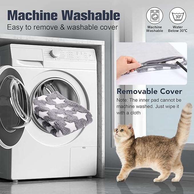 Cat Heating Pad, Waterproof Pet Heating Pad for Cats Dog Indoor, 11 Adjustable Temperature Cat Warming Bed Mat with Timer, Indoor Heated Bed with Chew Resistant Cord (S: 18'' L X 18W '')