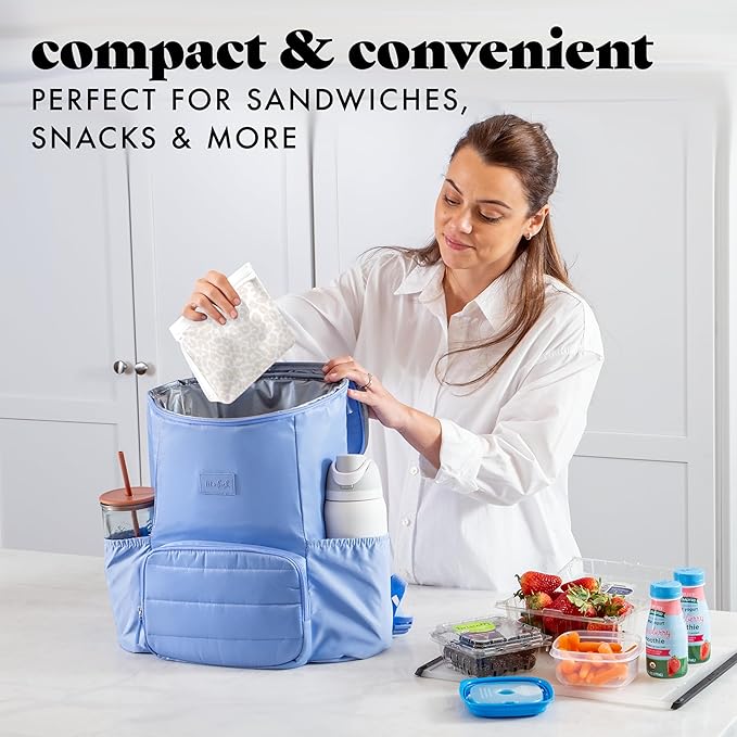 Fit & Fresh Reusable PEVA Storage Bags 3 Pack, Reusable Food Storage Bags, LeakProof, Durable, Freezer Safe, Hand Wash, Easy to Clean, Eco-Friendly, Ivory Feline Fine