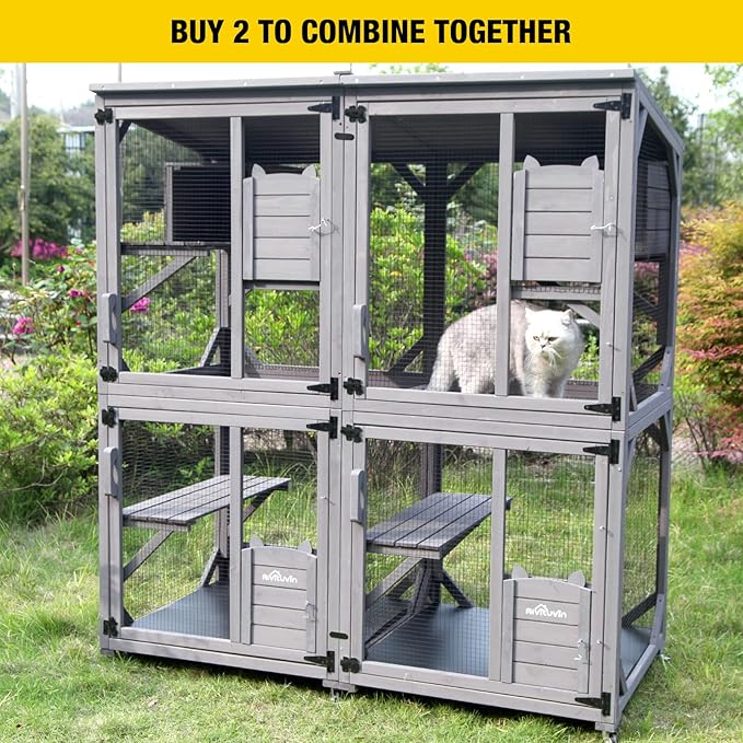 Aivituvin Cat House Outdoor Catio Cat Enclosures on Wheels 70.9" Kitty House with Upgraded Resting Box,Waterproof Roof