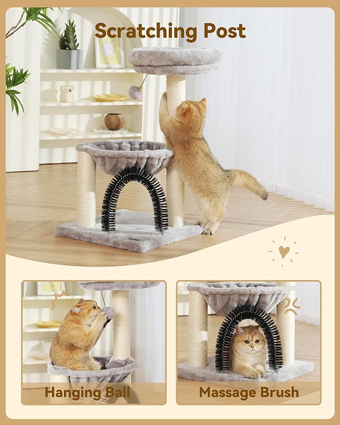HOOPET Cat Tree Tower for Indoor Cats, 27.8 Inches Multi-Level Cat Tree with Scratching Posts Plush Basket & Perch for Play Rest, Cat Activity Tree with Dangling Ball for Kittens/Small Cats