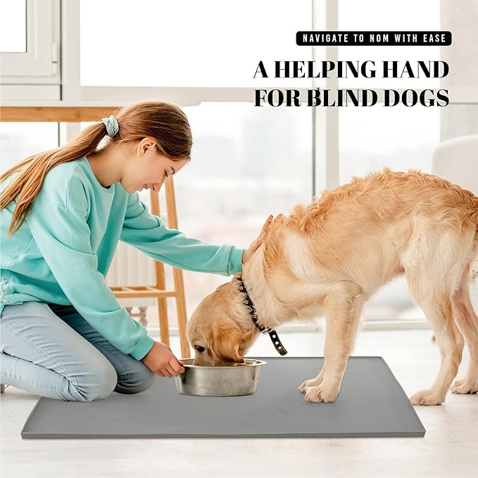 AVERYDAY 32x24'' Silicone Dog Mat for Food and Water, 0.63'' Edge Dog Food Bowl Mats for Floor Waterproof, Dogs Water Mat for Sloppy Drinker, Non Slip Rubber Pet Feeding Mats for Indoor Dogs and Cats