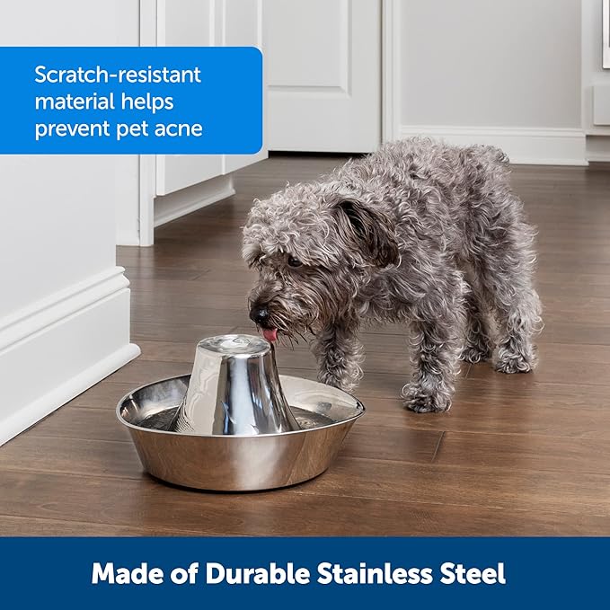 PetSafe Seaside Stainless Pet Fountain - Encourages Hydration - Dual Filtration Removes Odors - Compact Design - Rust Resistant Material - Quiet Motor -