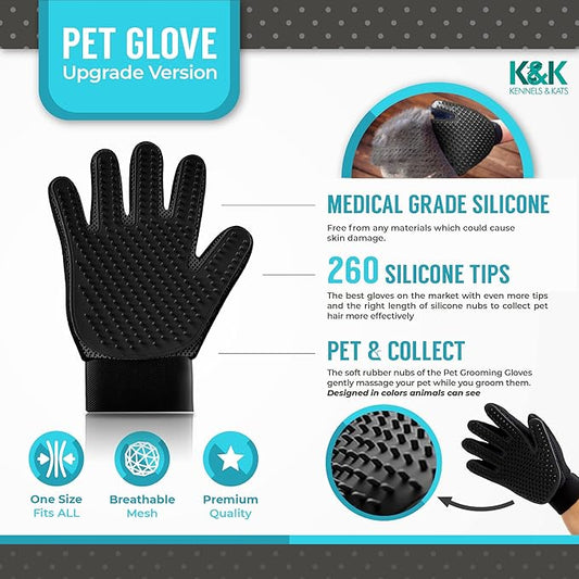 KENNELS & KATS Pet Grooming Gloves | Deshedding Glove for Easy, Mess-Free Grooming | Grooming Mitt for Dogs, Cats, Rabbits & Horses with Long/Short/Curly Hair | Pet Hair Gloves for Pet Hair Removal