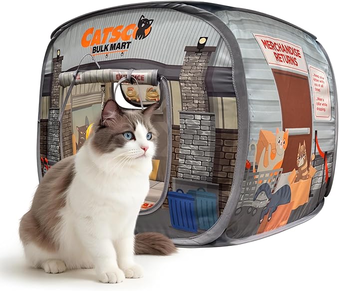 Capnip Cat House & Tent for Indoor Cats – Pop-Up Cat Tent House with Catnip Toy, Shopping Mart Theme for Cats & Kittens, Catsco Bulkmart
