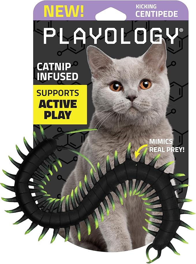 Playology Centipede Toy for Cats | Lifelike Wiggling Creature Rubber Body with All-Natural Scent | Catnip Infused Toy for Endless Fun