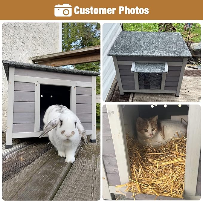 GUTINNEEN Outdoor Cat House Insulated Cat House Weatherproof Feral Cat Shelter with Hinged Asphalt Roof & Covered Opening, PVC Door Curtain, Raised Floor for Cats