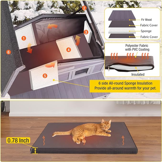Outdoor Cat House with 100% Insulated Liner Weatherproof Feral Kitty Shelter for Winter,Large Opening Roof