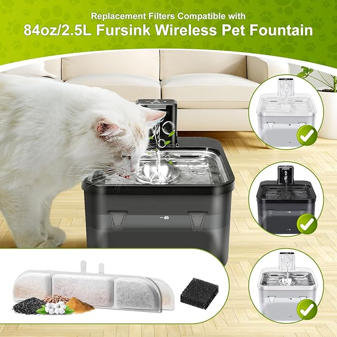 6 Pack Replacement Filters for 84oz/2.5L Fursink Pet Water Fountain, ZEKIRY Cat Water Fountain Filters, Triple Filtration Pet Fountain Filter Replacement(6 Filters & 6 Sponges)