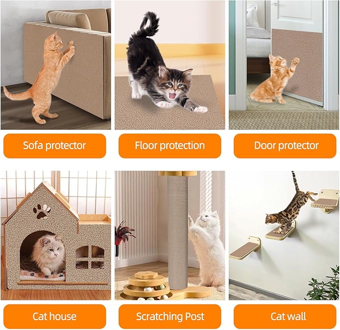 Cat Scratch Mat, Trimmable Self-Adhesive Carpet Pad, Decorative Tree Shelf, Wall, Scratching Post, Couch Protector 78.7"x15.8"