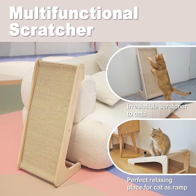 Meeyoview Sisal Cat Scratcher, L Shape Scratching Pad, Vertical Scratch Ramp for Indoor Cats, Wall & Couch Furniture Protector with Catnip