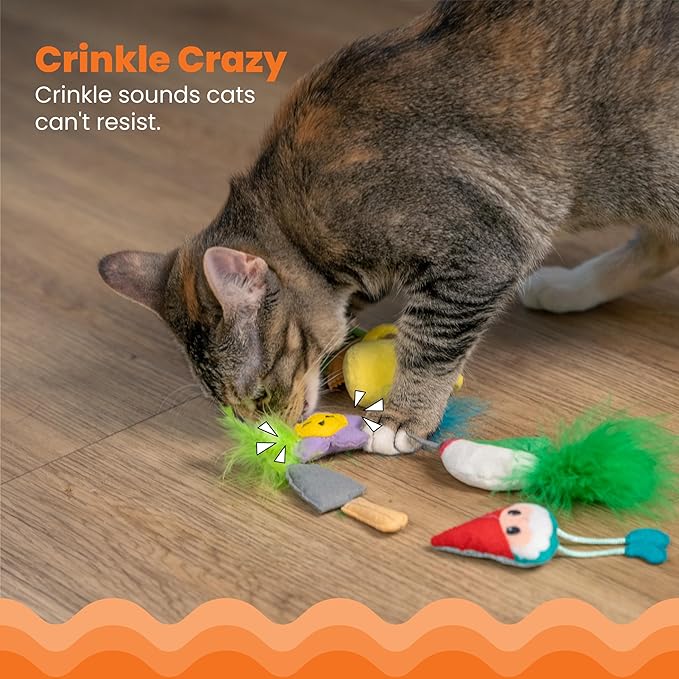 Catstages Garden Fur-Ends Interactive Catnip Toys 6 Pk with Feathers, Crinkle