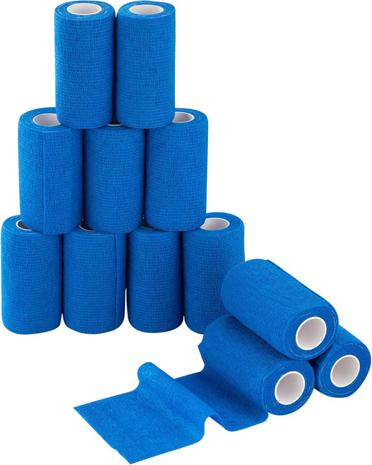 PHYTOP Adhesive Bandage Wrap 12 Pack Vet Wrap 4 inches x 5 Yards, Self Adhesive Cohesive Bandage Tape for Wrist & Ankle Protection (Blue)