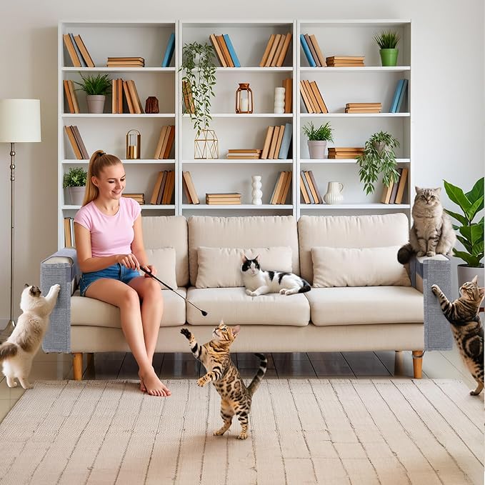 Cat Scratch Couch Protector with Natural Sisal for Protecting Couch Sofa Chair Furniture19.7’’H*23.6’’W(Smoke Gray,Left Hand)