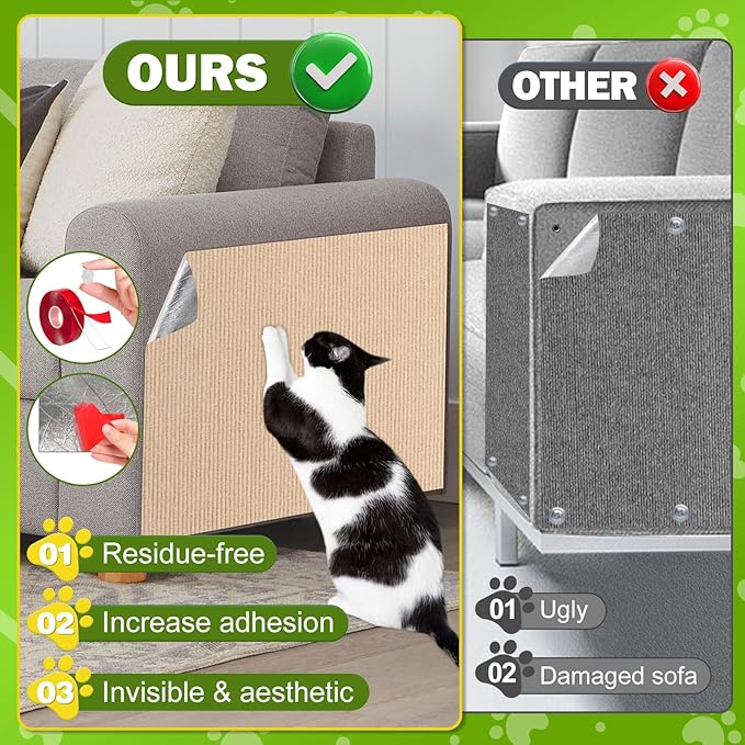 196.8x15.8 Cat Wall Scratcher Mat with Nano Tape,Anti Cats Scratch Furniture Couch Carpet Corner Protector for Indoor,Trimmable Cat Scratching Pad Board Sofa Replacement