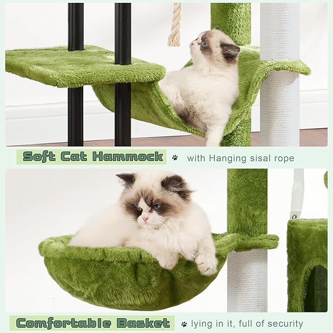 Cat Tree, Cat Tower for Indoor Cats, 43.3 inch Cat Tree Tower with Sturdy Steel Tube, Hammock, Cat Condo for Small Cats and Kittens, Scratching Post, Green GCT004SGR