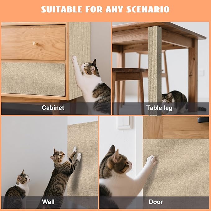 Cat Scratch Furniture Protector,Couch Protector from Cat Claws,Couch Cover for Cats,Adhesive Cuttable Kitten Scratch for DIY Climbing,Suitable for Sofa,Wall,Door,Table Legs (Khaki, 39.3x15.7in)