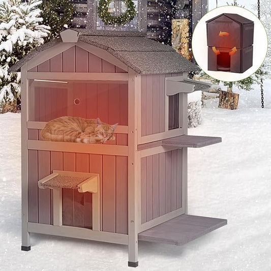 Cat House for Outdoor Cats with Insulated Liner for Winter Waterproof Feral Kitty Shelter,2 Layer