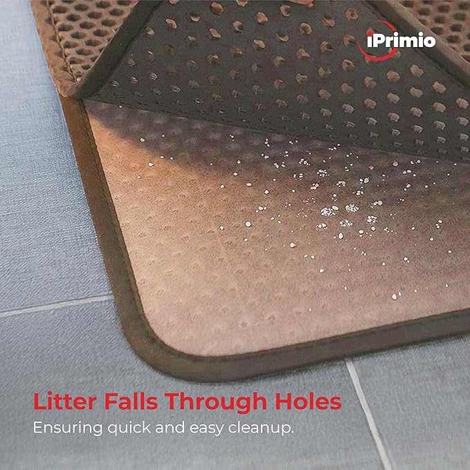 Small Cat Litter Trapper by iPrimio - Litter Mat, EZ Clean Cat Mat, Litter Box Mat Water Proof Layer and Puppy Pad Option. Patented (23"x21" Brown)