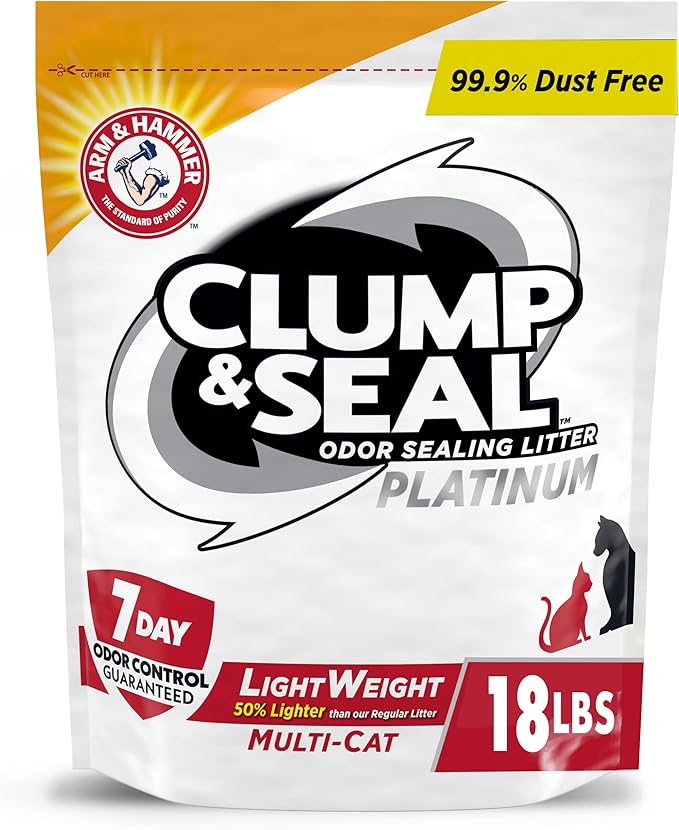 ARM & HAMMER Clump & Seal Odor Sealing Lightweight Multi-Cat Scented Clumping Cat Litter with 7 Days of Odor Control, 18 lbs. Bag