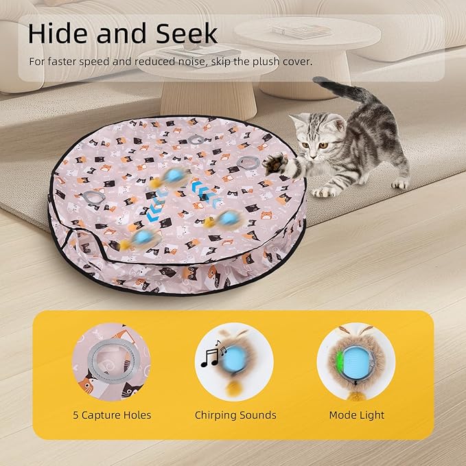 ETACCU Cat Toys,Interactive Cat Toys for Indoor Adult Cats, Automatic Rolling Ball Chase Mate, Stimulates Hunting Instincts, Hide and Seek Mouse Catching Game, 2 Speed for Adult Cats and Kittens