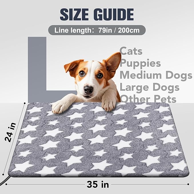 Cat Heating Pad, Waterproof Pet Heating Pad for Cats Dog Indoor, 11 Adjustable Temperature Cat Warming Bed Mat with Timer, Indoor Heated Bed with Chew Resistant Cord (L: 35'' L X 24'' W)