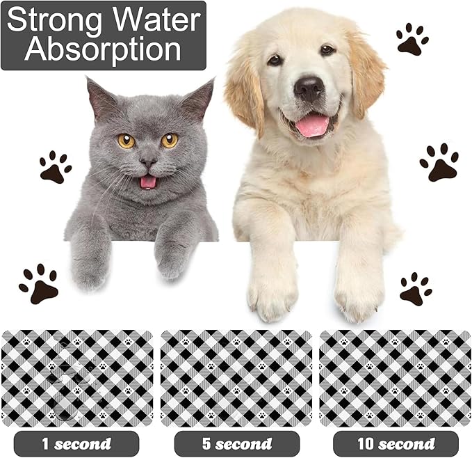 Cat Checked Plaid Dog Food Mat-Absorbent Pet Feeding Mat for Food and Water Bowl, Quick Dry Dog Placemat with Rubber Backing-No Stains Pet Supplies for Messy Drinkers 12"x20"