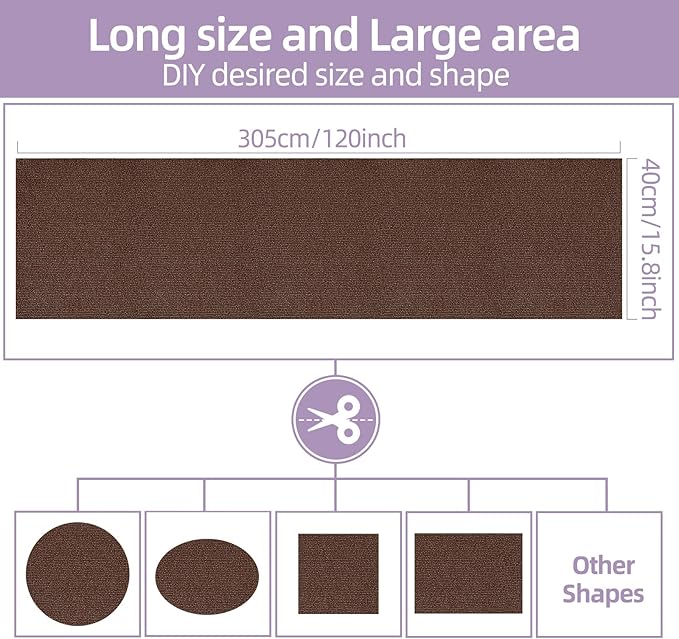 Cat Scratch Mat 120 "x15.8, Cat Scratch Sofa Furniture Protector, Trimmable Self-Adhesive Cat Scratch Pad for Decorating Cat Towers, DIY Cat Tree Shelf, Walls and Climbing Frames (Brown)