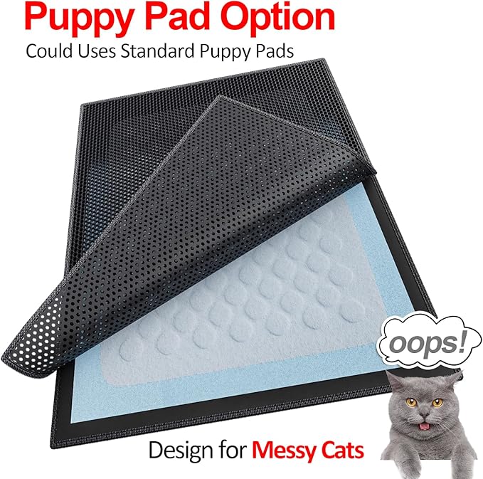 Cat Litter Box Mat: 47"x 36" Waterproof Kitty Cat Litter Trapping Mat, Easy-clean Double-layer Scatter Control Pad Rug (Black)