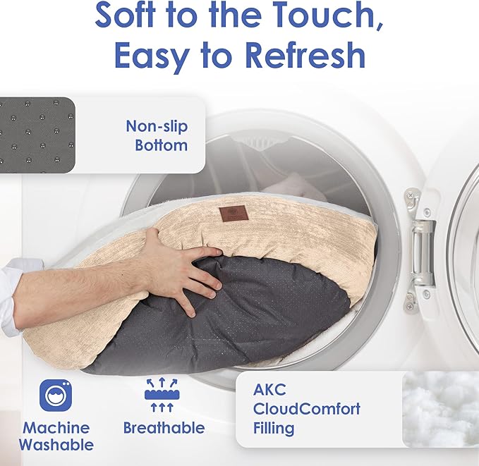 AMERICAN KENNEL CLUB 23" Mason Fabric Round Pet Bed - Stylish Washable Dog Bed with Non-Slip Bottom, Plush Sleeping Surface - for Cats, Small Breeds