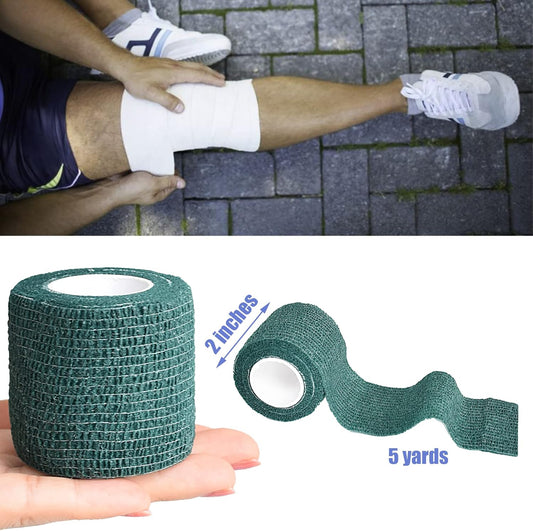 9 Pack 2" x 5 Yards Self Adhesive Bandage Wrap Self Stick Wrap for Ankle, Wrist, Finger, Sports, Breathable Cohesive Vet Tape for Pets (Dark Green)