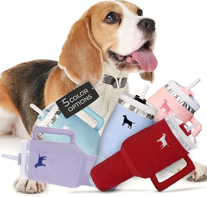 Pup Cup Tumbler Dog Toy – Birthday Dog Toy, Funny Squeaky Plush Puppy Gift, Cute Birthday Present (Ruby Red)