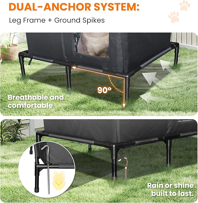 Outdoor Cat House Weatherproof, Extra Large Elevated Feral Cat House for Outside/Indoor, Insulated Stray Cat Shelter with Zipper, Waterproof Cat Tent