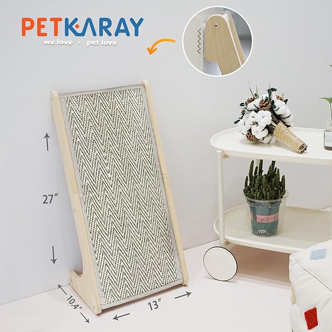 PETKARAY Cat Scratcher, Sisal Scratching Ramp, L Shape Cat Scratch Pad for Indoor Cats, Wall Furniture Protector Large Size