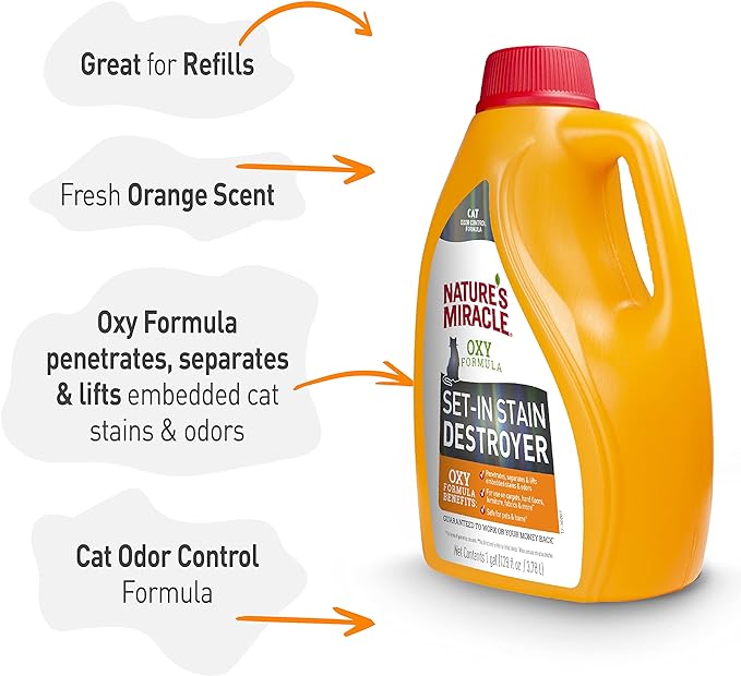 Nature’s Miracle Set-In Stain Destroyer, 1 Gallon, For Cat Messes, Oxy Formula With Orange Scent