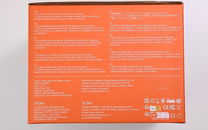 Wireless Cat Water Fountain [Water & Battery Separation] FEELNEEDY Stainless Steel Automatic Pet Water Dispenser, 4000mAh Battery Operated Water Fountains for Cats Dogs - 3.5L/118oz