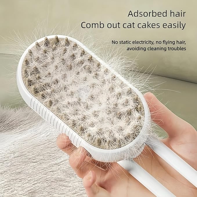 Cat Steam Brush for Shedding, 4 in 1 Cat Steam Brush for Massaging and Cleaning Shedding Pets, Anti Static Pet Hair Cleaning Comb, for Long and Short Hair Cats and Dogs Grooming Tool (Brown)