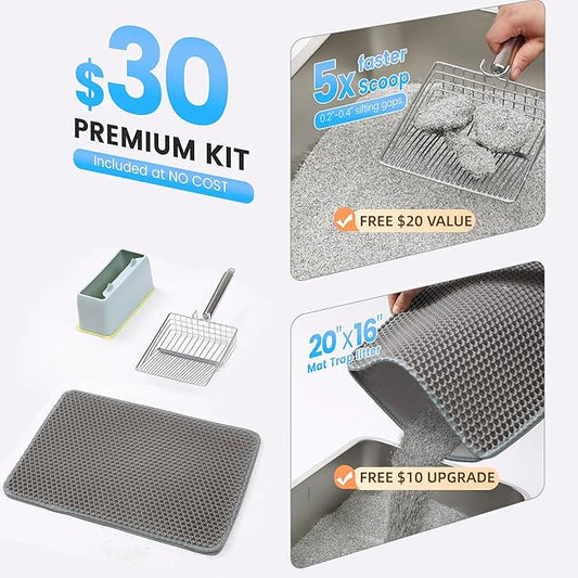 Stainless Steel XL Cat Litter Box for Big Cats- Metal Extra Large Litter Box with Lid, Include Metal Litter Scoop,Mat. High Sided with Guard Prevent Splashing. No Smell, Always New After Clean.