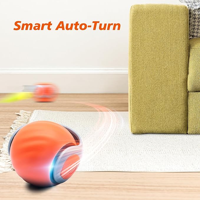 Interactive Cat Toy for Indoor Cats, Speedy Ball with Tail, Automatic Moving Cat Balls for Bored Indoor Adult Cats, 360°Automatic Rolling Ball Toy, Two Speed Adjustment（Orange）