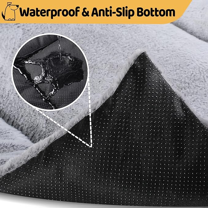 Washable Dog Crate Pad, Ultra Soft Dog Bed for Large Dogs, Anti-Slip Kennel Pad for Dogs Cozy Sleeping Mattress, Travel Flat Pet Beds for Indoor & Outdoor Pet (42" x 28", Grey