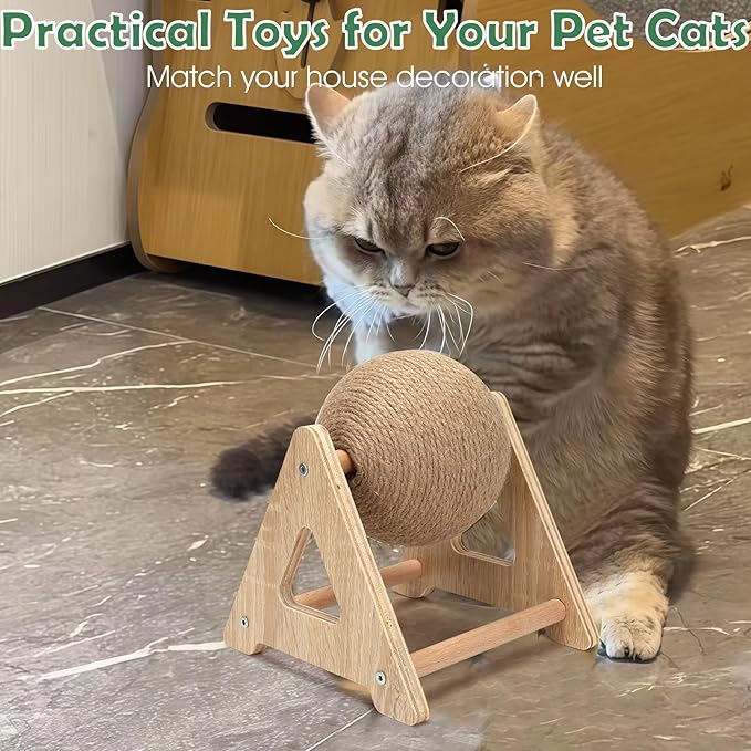 Outamateur Cat Scratcher Ball Toy, Sisal Scratching Ball with Stable Stand, Interactive Cat Exercise Toy, Interactive Play and Exercise for Kittens, Cats, Small Pets