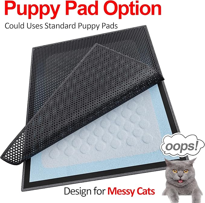 Cat Litter Box Mat: 36"x 30" Waterproof Kitty Cat Litter Trapping Mat, Easy-clean Double-layer Scatter Control Pad Rug (Black)